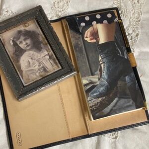 Coach Black Leather Notebook Cover with Magnolia Pearl Boot Notebook